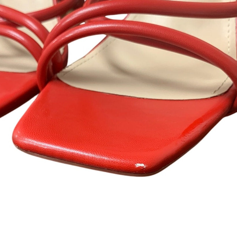 Mostrin Womens Size 9 Red Ankle Wrap Open Toe 4" Heel Lace Up Sandal Shoes