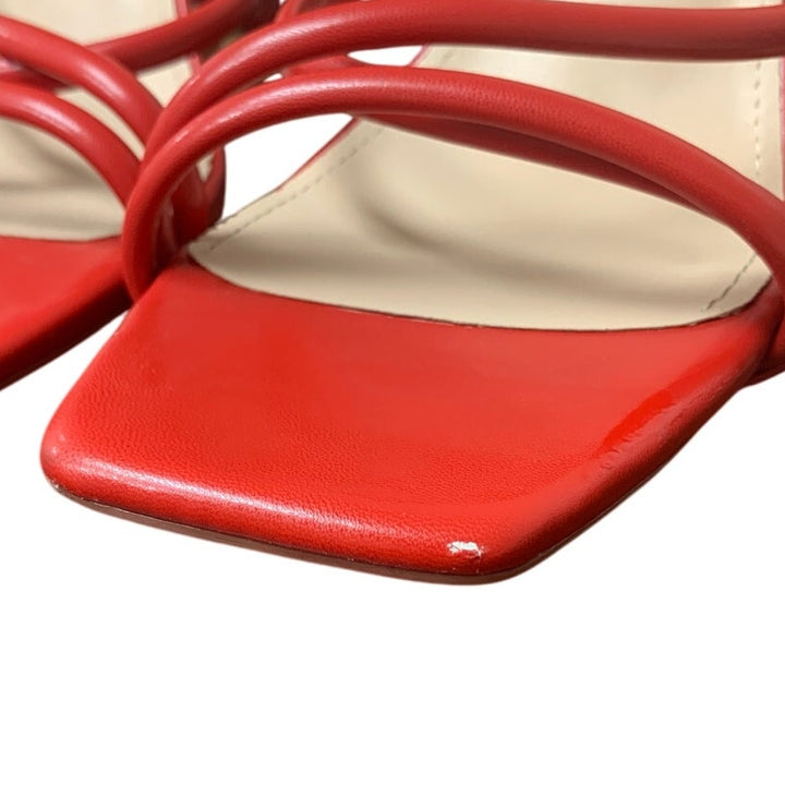 Mostrin Womens Size 9 Red Ankle Wrap Open Toe 4" Heel Lace Up Sandal Shoes