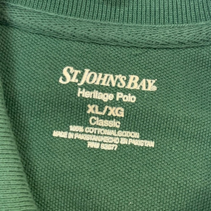 Lot of 2 St Johns Bay Mens XL Classic 100% Cotton Striped Green Red Polo Shirts