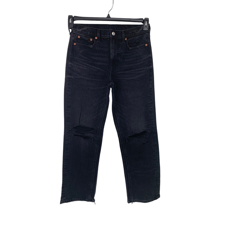 New American Eagle Womens Size 4 Black Cotton Blend Distressed Denim Jeans