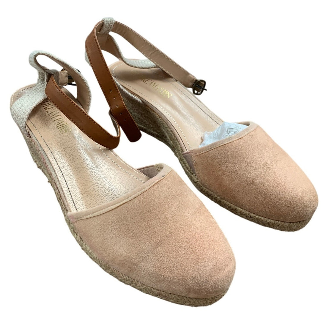 Dream Pairs Women Size 9.5 Pink Tan Espadrille 2.5" Wedge Heel Ankle Strap Shoes
