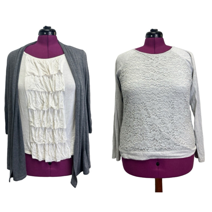 Lot of 2 AB Studio Faded Glory Womens XL Long Sleeve Scoop VNeck Tee Shirts