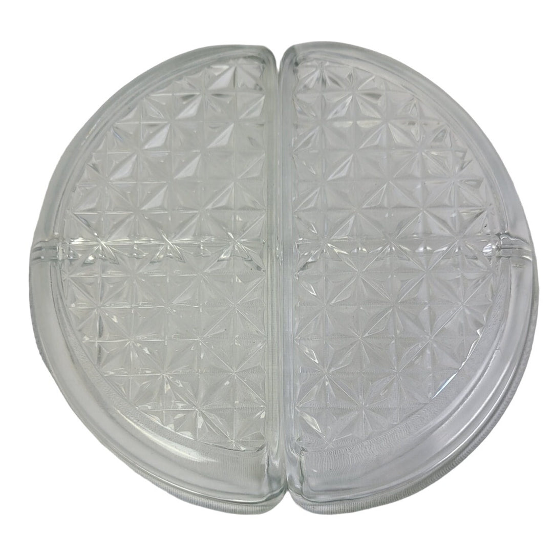 2 Vintage Clear Cut Glass Half Moon Floral Patter Divided Serving Dishes