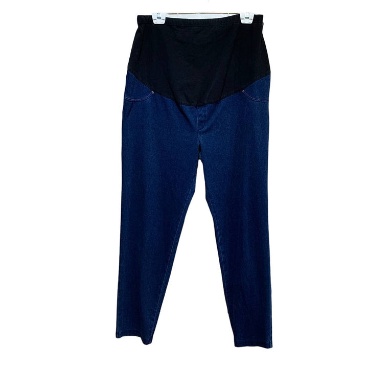 Time &amp; Tru XL Maternity Stretch Panel Cotton Blend Denim Tapered Dark Wash Jeans