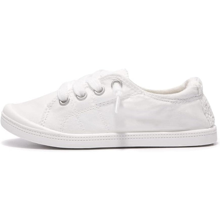 New Beneker Big Kids Size 1 White Slip On Canvas Low Top Laced Sneakers Shoes
