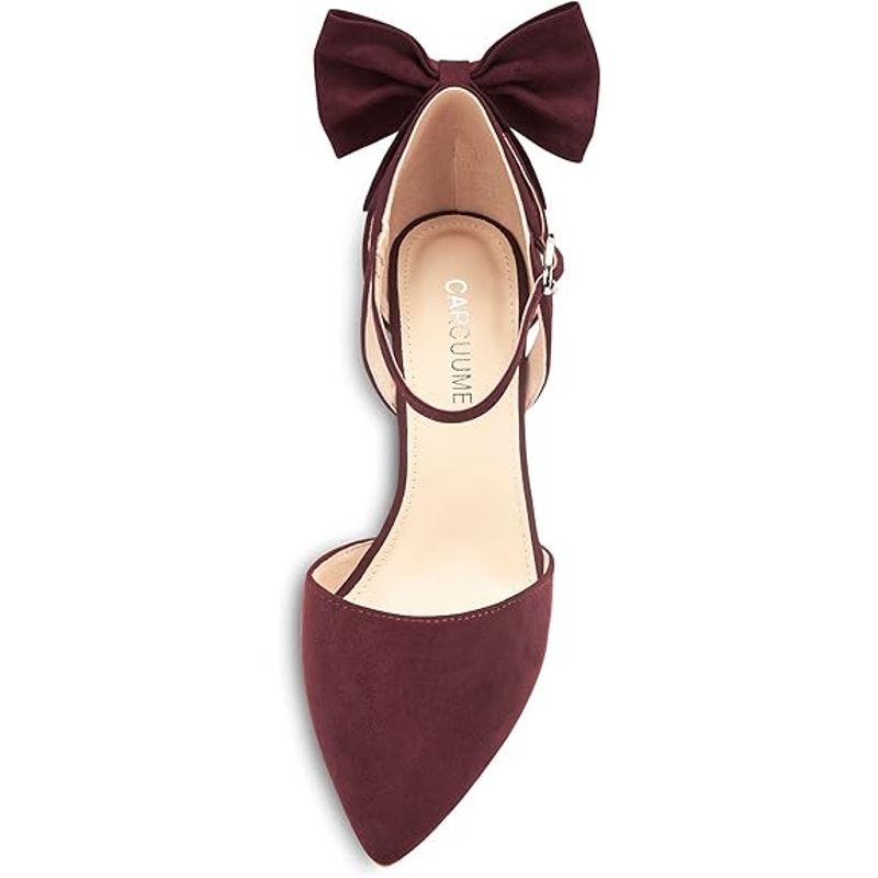 New Carcuume Womens Size 10 Wine Red Bow Faux Suede Closed Toe 4" Heel Shoes