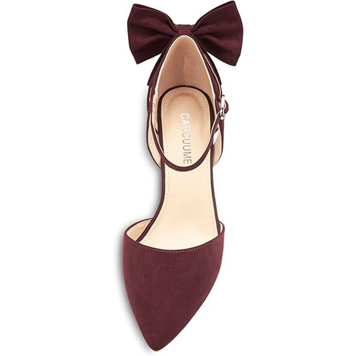New Carcuume Womens Size 10 Wine Red Bow Faux Suede Closed Toe 4" Heel Shoes