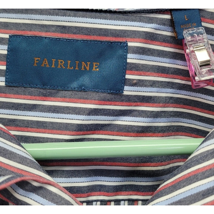 Fairline Mens Large Slim Fit Striped 100% Cotton Long Sleeve Button Up Shirt