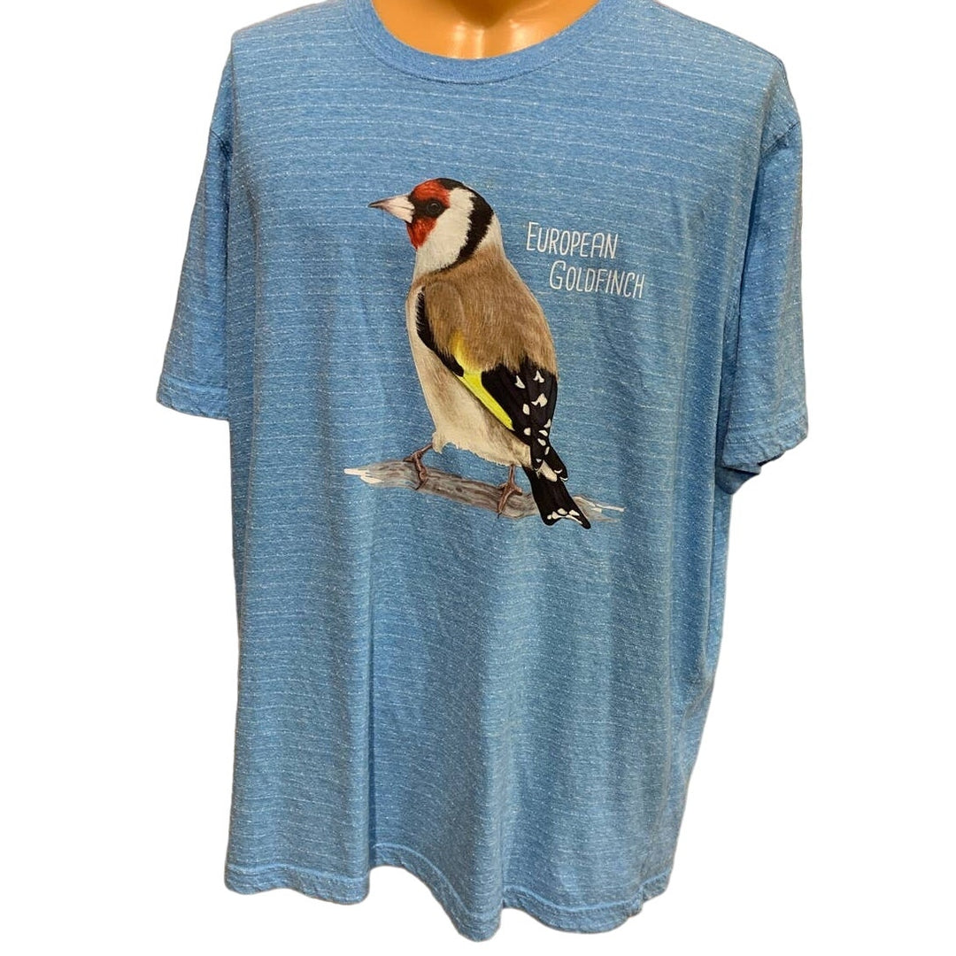 Upcycled Hand Printed 2XL Ukraine Flag European Goldfinch Slava Ukraini Tee