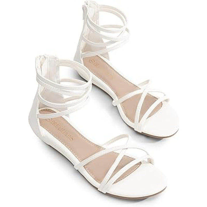 New Dream Pairs Womens Size 10 White Open Toe Ankle Strap Flat Sandal Shoes