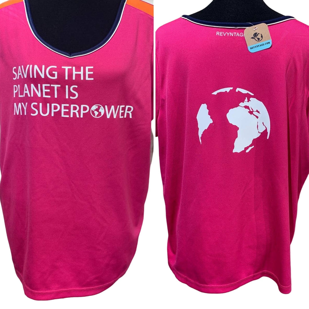 Hand Printed Upcycled Womens 1X Saving the Planet is My Superpower Tee Shirt