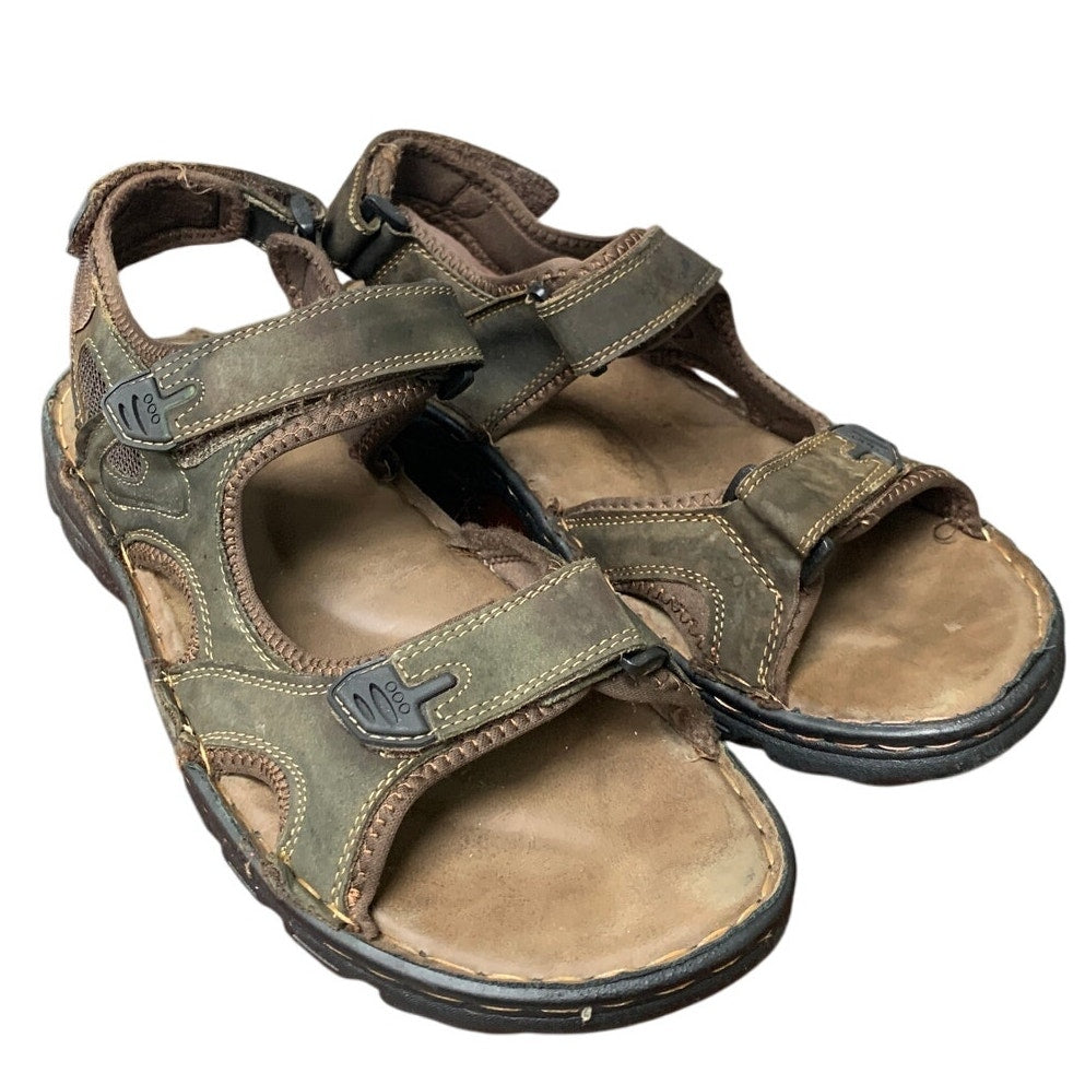 Jousen Mens 13 Brown Sandals Faux Leather Open Toe Hook Loop &amp; Fastener Shoes