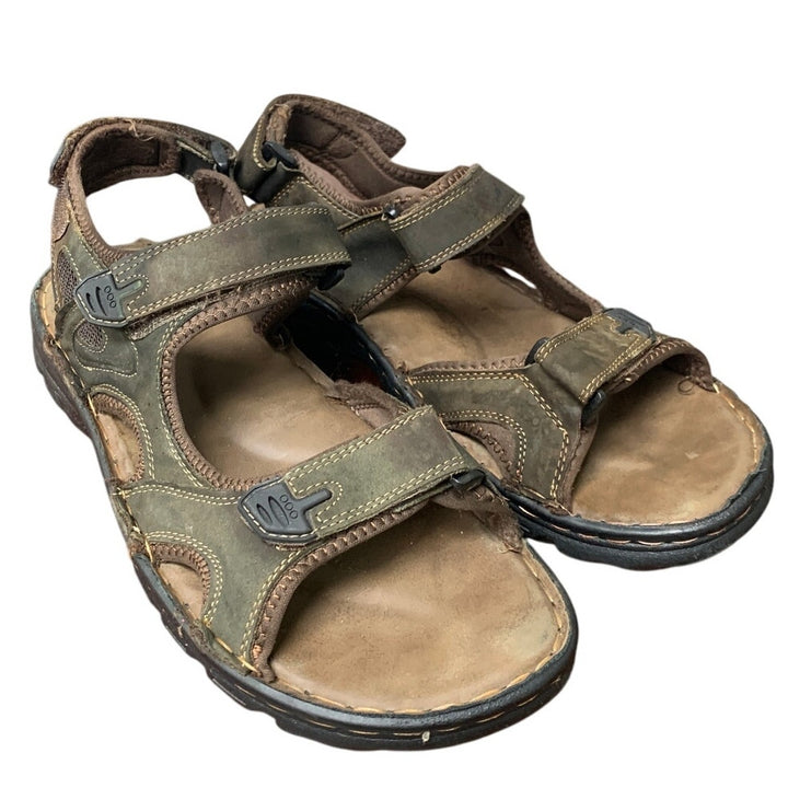 Jousen Mens 13 Brown Sandals Faux Leather Open Toe Hook Loop &amp; Fastener Shoes