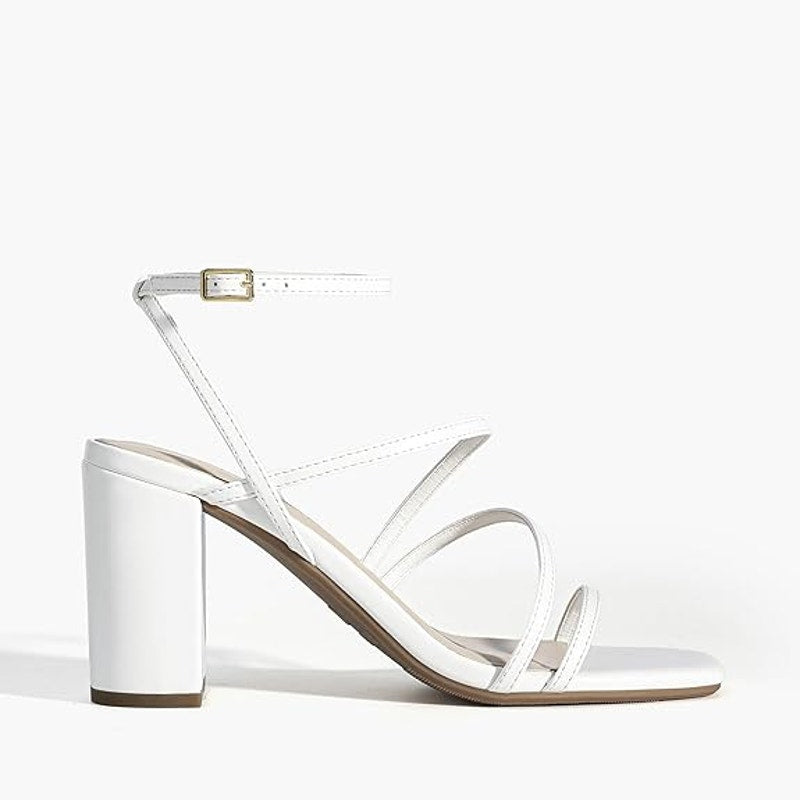 Dream Pairs Womens 6.5 White 3.5" Block Heel Open Square Toe Ankle Strap Shoes
