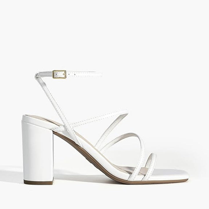 Dream Pairs Womens 6.5 White 3.5" Block Heel Open Square Toe Ankle Strap Shoes