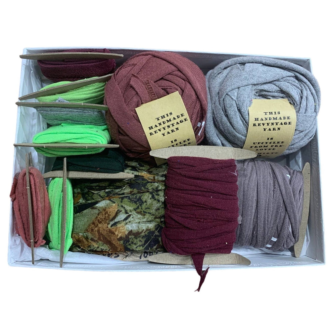 100 yds Handmade Upcycled TShirt Fabric Ribbon Yarn Sampler Pack Green Gray Wine