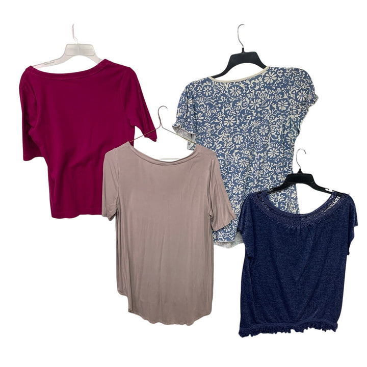 Lot of 4 Apt 9 Cato Croft &amp; Barrow Womens Large Short Sleeve Floral Solid Tops