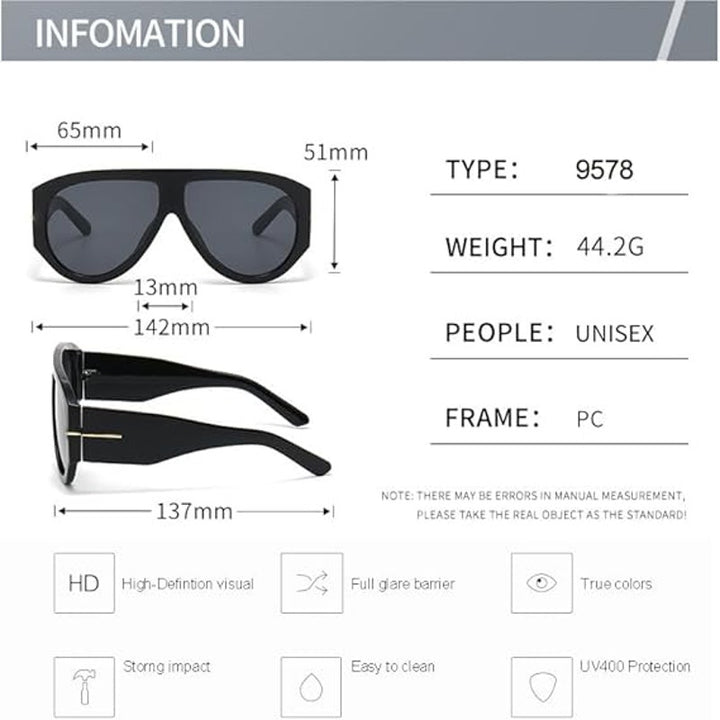 New Osagama Womens Black Trendy Retro Oversized Aviator Sunglasses