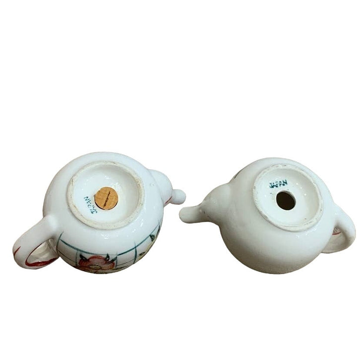 Vintage Japan Ceramic Red Yellow Floral Teapot Shaped Salt Pepper Shaker Set