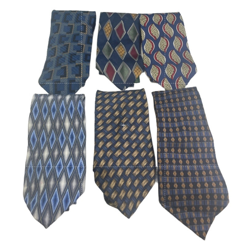 Lot of 6 Blue Brown Navy Geometric Diamond Vintage and Modern Mens Neck Ties