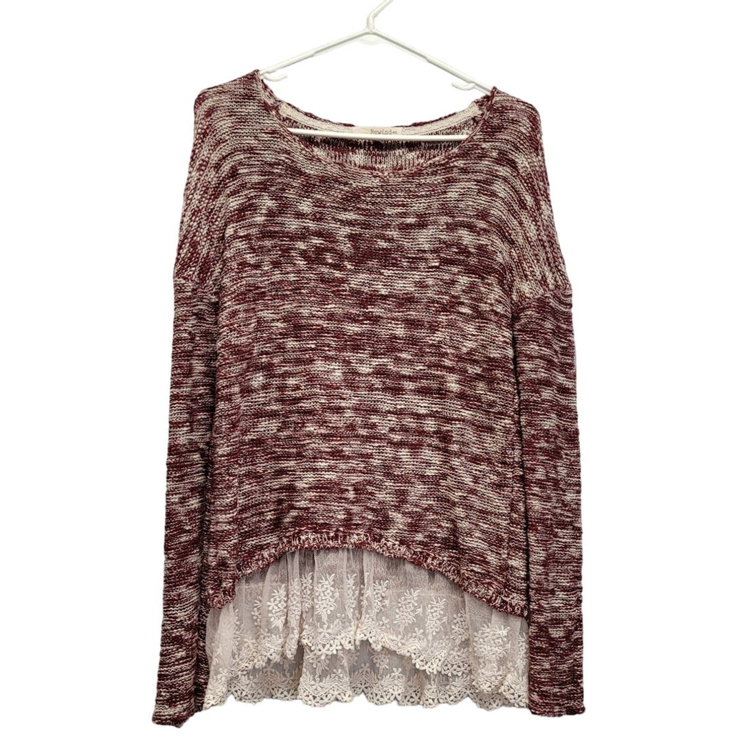 Rewind Womens Medium Long Sleeve Crew Neck Knit Sweater With Lace Trim