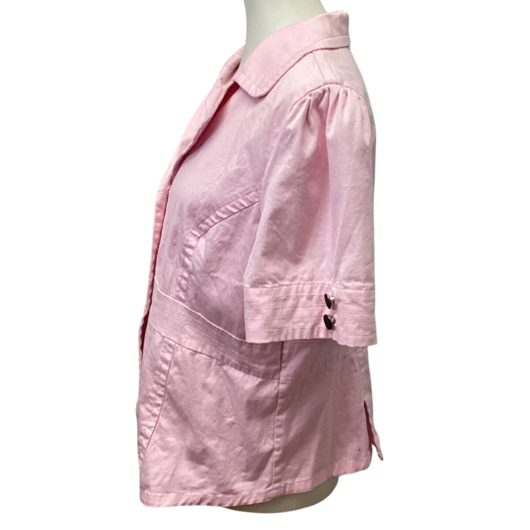 Live A Little Womens XL Cotton Blend Pink Short Sleeve Button Up Jacket Blouse