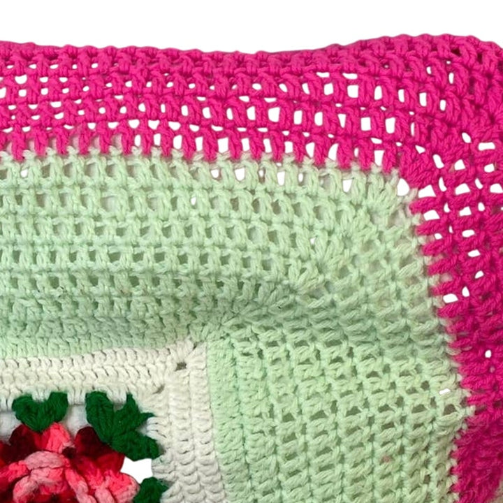 Handmade Vintage 1970s Hand Crocheted 22" Square Rosette Large Throw Pillow