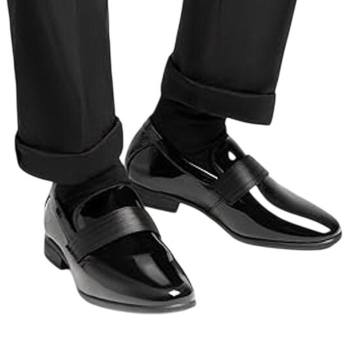 Bruno Marc Boys Size 6 Shiny Black Slip On Loafers Formal Low Heel Tuxedo Shoes