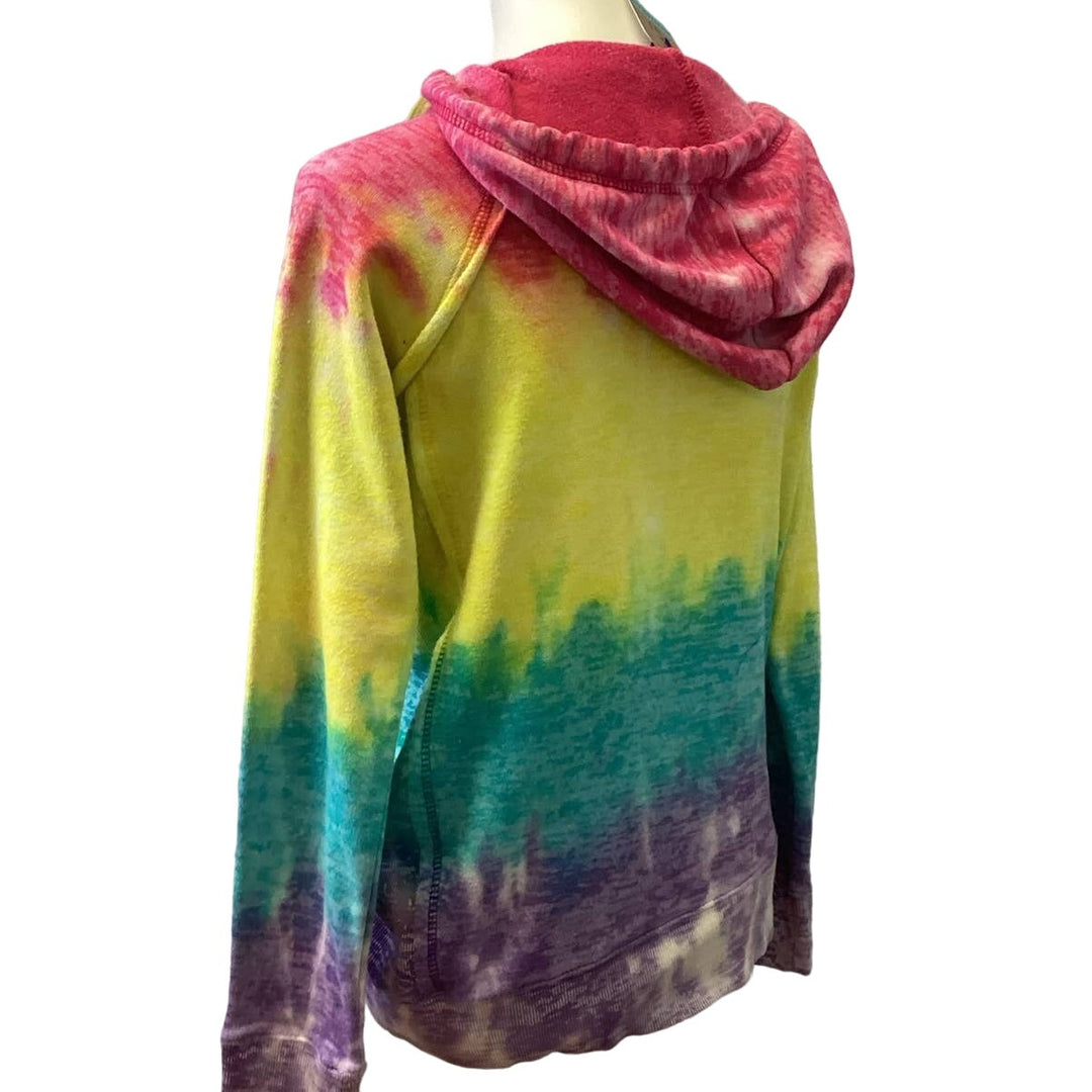Hand Printed Upcycled Small Pink Succulent Cactus Tie Dye Lightweight Hoodie