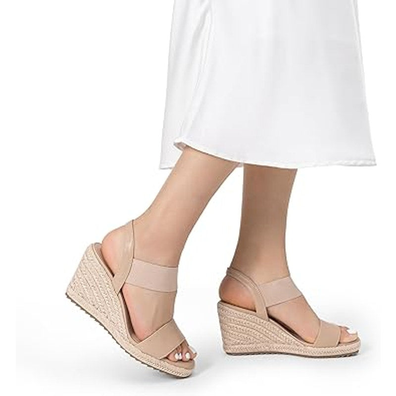 Dream Pairs Womens Size 8 Tan Open Toe Espadrille Platform 3.5" Heel Sandals