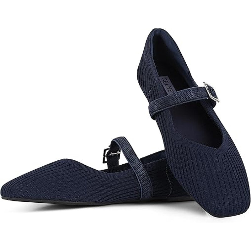 New Celnepho Womens Size 8 Navy Blue Square Toe Knit Ballet Flats Comfort Shoes