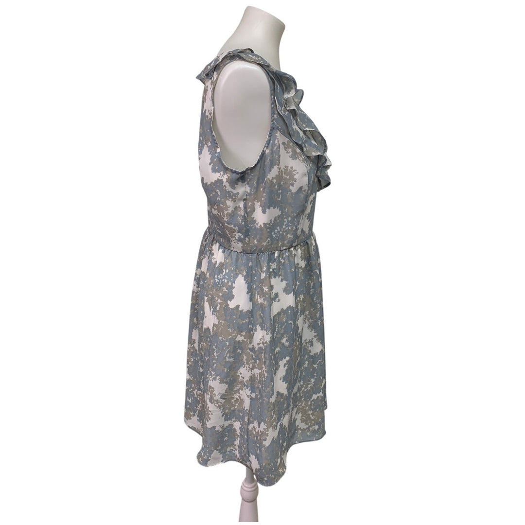 GAP Womens Size 10 Gray Blue Sleeveless V-Neck Ruffle Washable Fit Flare Dress
