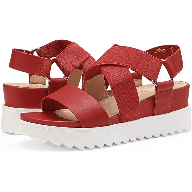 New Dream Pairs Womens Size 10 Red Open Toe Elastic Strap 2.5" Platform Sandals
