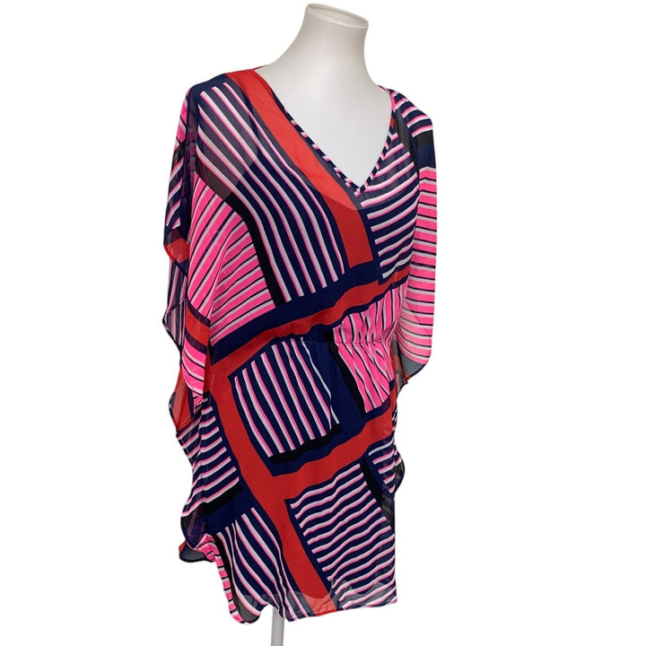 Express Womens XS 100% Polyester Striped Short Sleeve V Neck Blouson Dress
