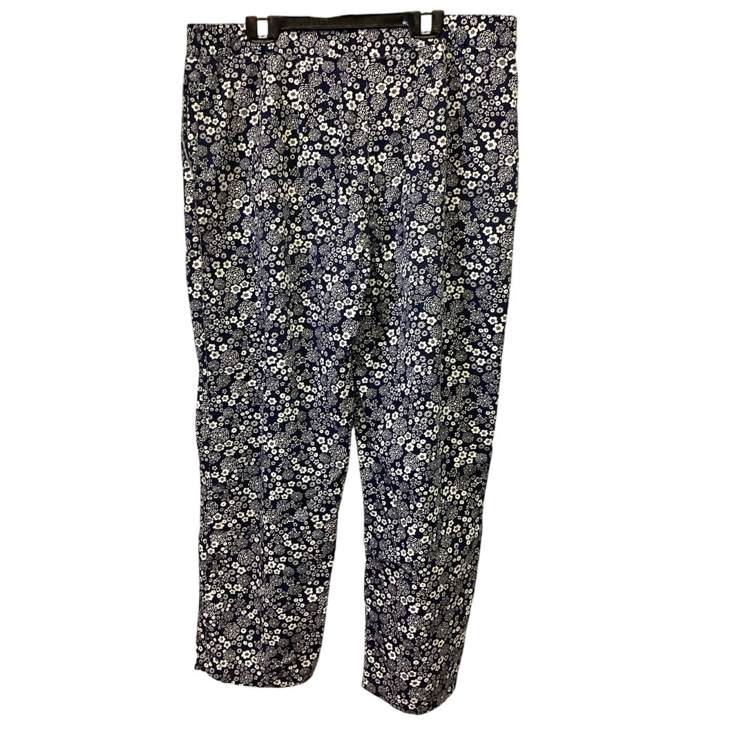 Liz Claiborne Sport Plus Size 14 100% Cotton Floral Navy White Cropped Pants