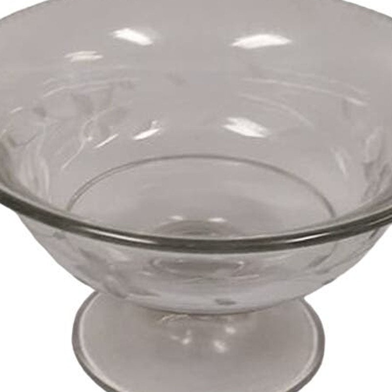 Vintage Etched Floral Footed Heavy Glass Table Centerpiece Serving Bowl w Chip