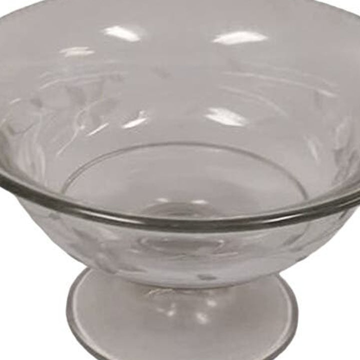 Vintage Etched Floral Footed Heavy Glass Table Centerpiece Serving Bowl w Chip