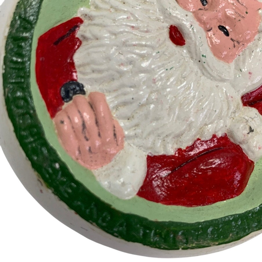 Vintage 1976 Hand-Painted Ceramic Santa Claus Christmas Ornament