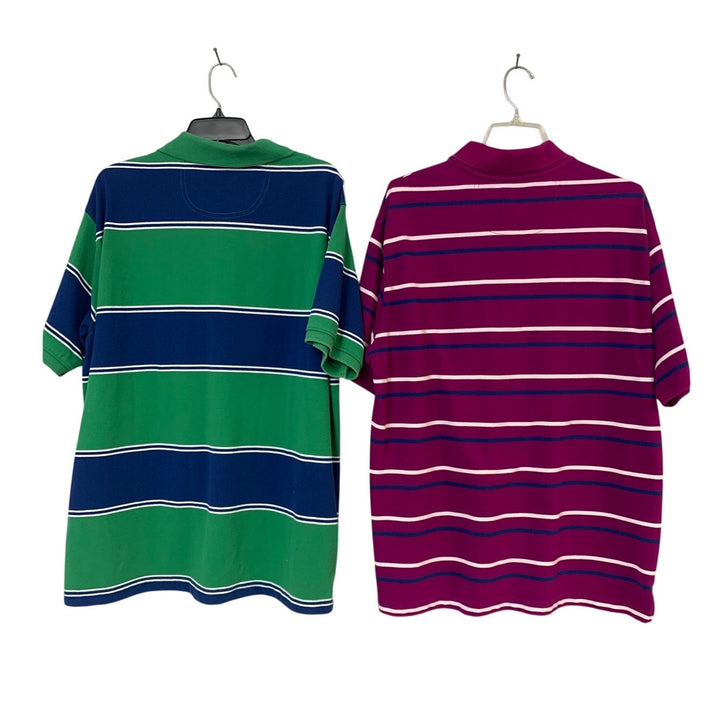 Lot of 2 St Johns Bay Mens XL Classic Cotton Stripe Short Sleeve Polo Shirts EUC
