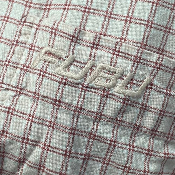Vintage 1990s FUBU Mens XL Short Sleeve Cotton Blend Button Up Shirt Small Hole