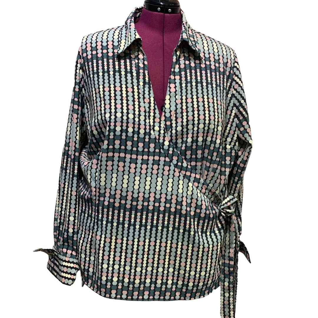 Ashley Stewart Plus Size 22 Polka Dot Long Sleeve Career Wrap Blouse Top