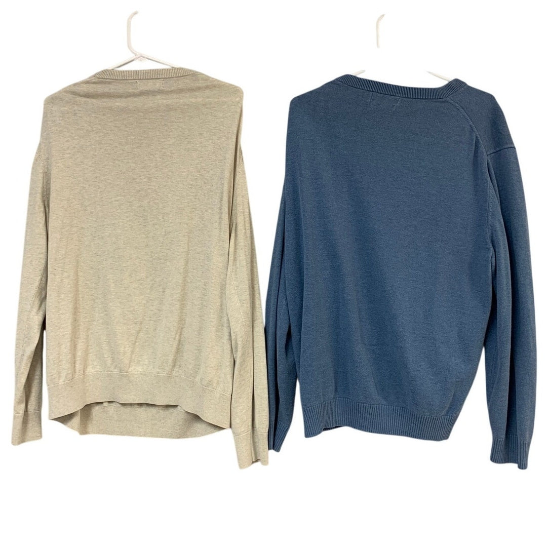 Lot of 2 Nautica Mens XL Heathered Gray Blue Long Sleeve V Neck Knit Sweaters