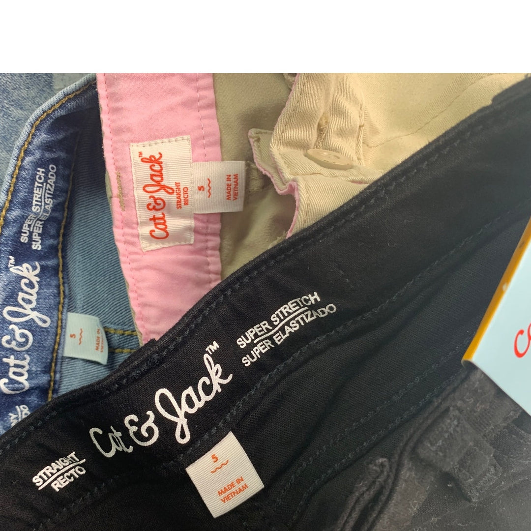 3 New Cat &amp; Jack Girls Size 5 Cotton Blend Adjustable Waist Denim Jeans Pants