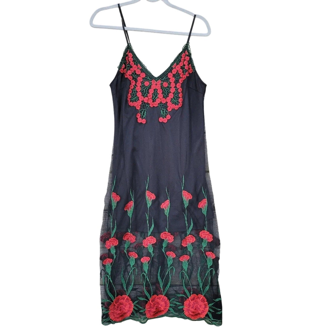 New Forever 21 Womens Small Floral Lacy Lined Thin Strap Sheer Layer Midi Dress