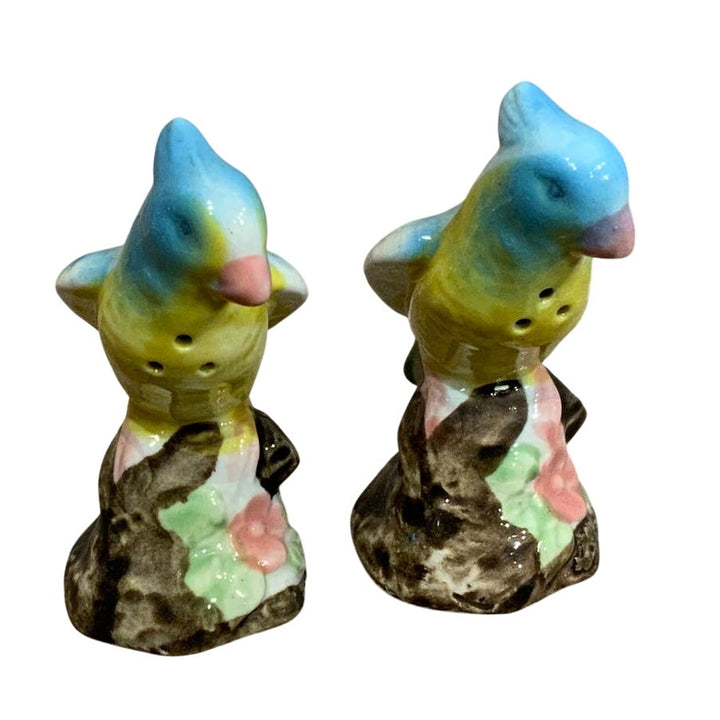 Vintage Handpainted Japan Ceramic Parrot Tropical Bird Salt Pepper Shakers Set
