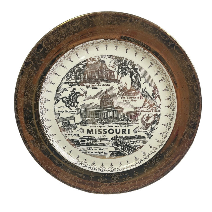 Vintage Crest-O-Gold Missouri Warranted 22K Gold Rim Ceramic Collector Plate