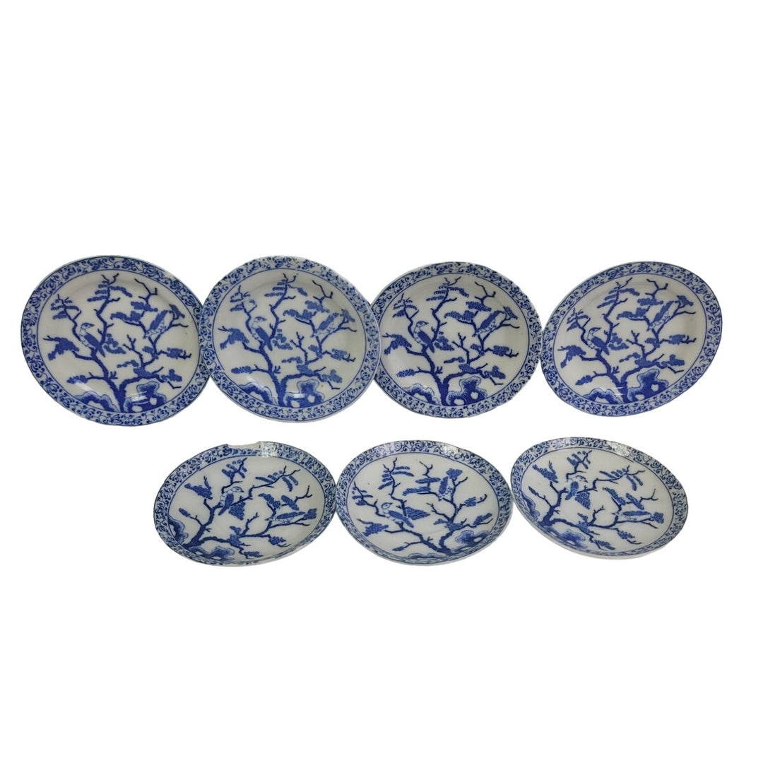 Vintage Mini Ceramic Doll Teapot Teacup Plates Cups Blue Floral Set