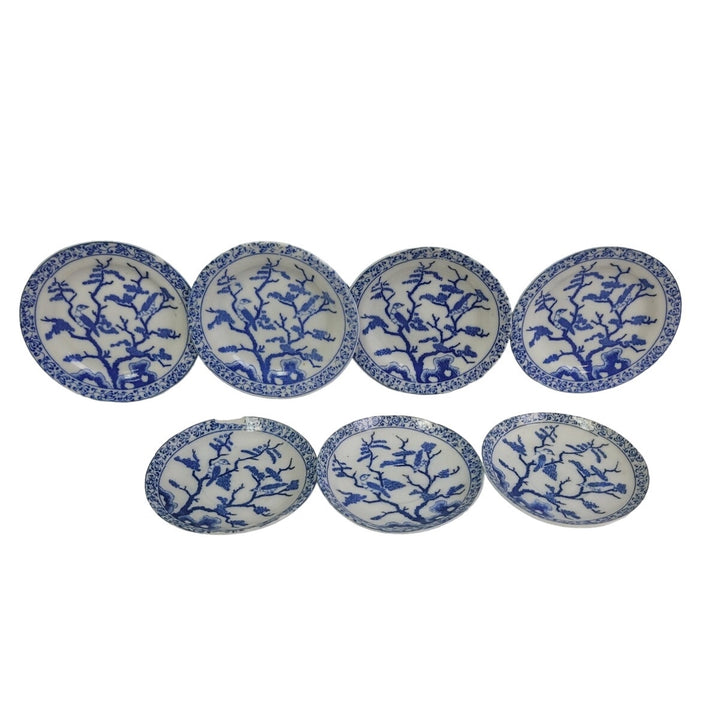 Vintage Mini Ceramic Doll Teapot Teacup Plates Cups Blue Floral Set