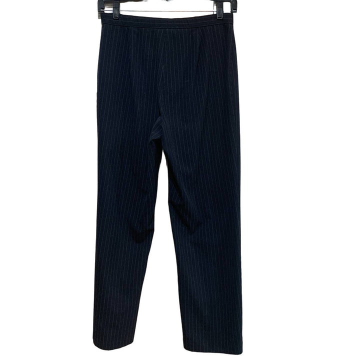 JM Collection Size 12 Black w White Pin Stripe Washable Career Flat Front Pants