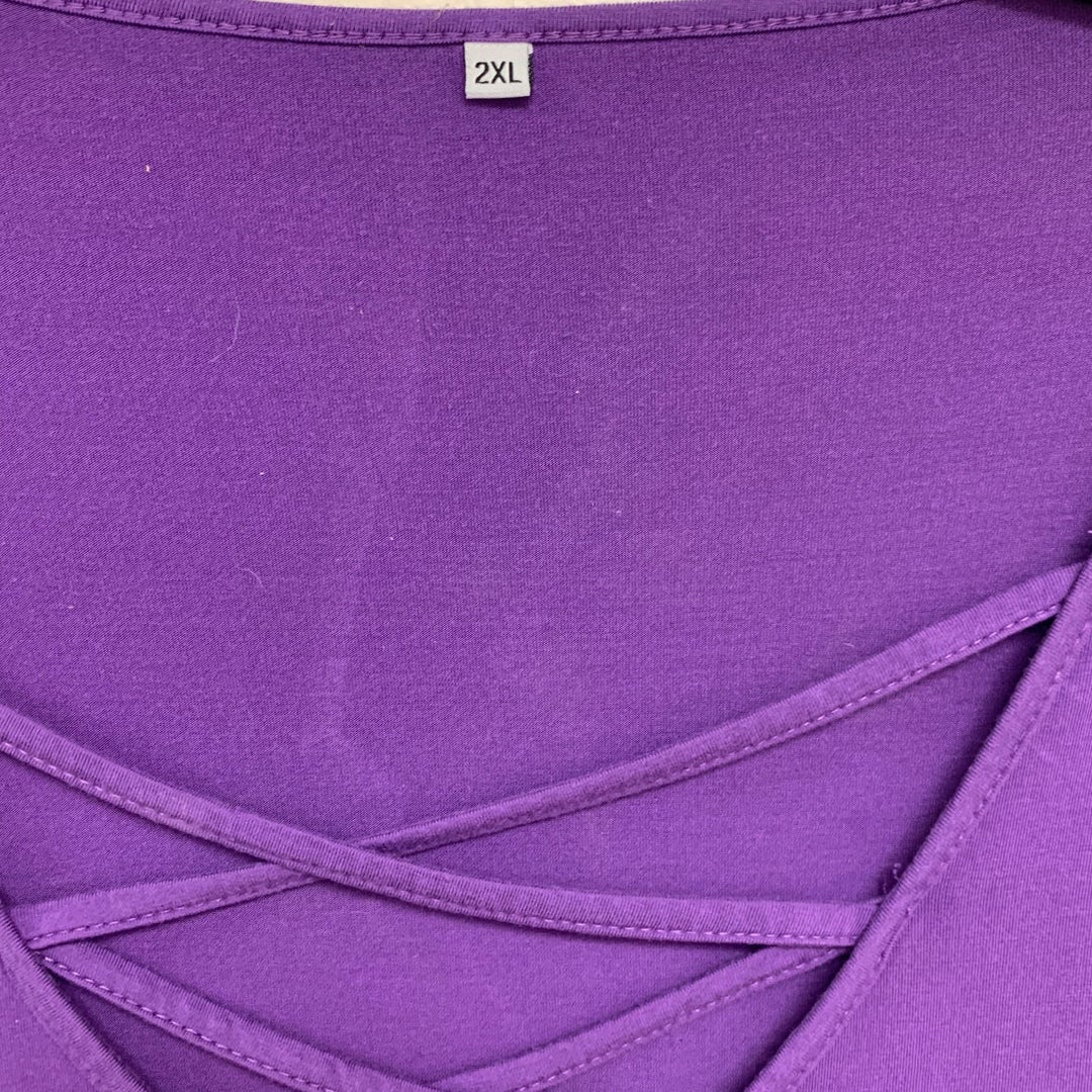 2 Womens 2XL Rayon Blend Long Sleeve Criss Cross V Neck Tee Shirts Tops